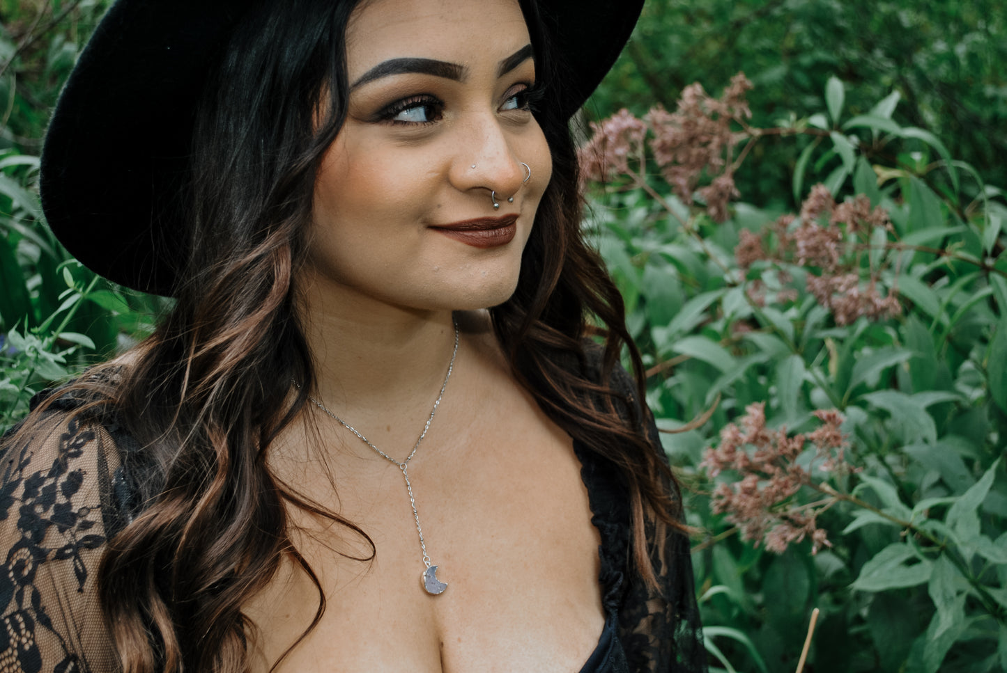 Crescent Moon Druzy | Lariat Necklace