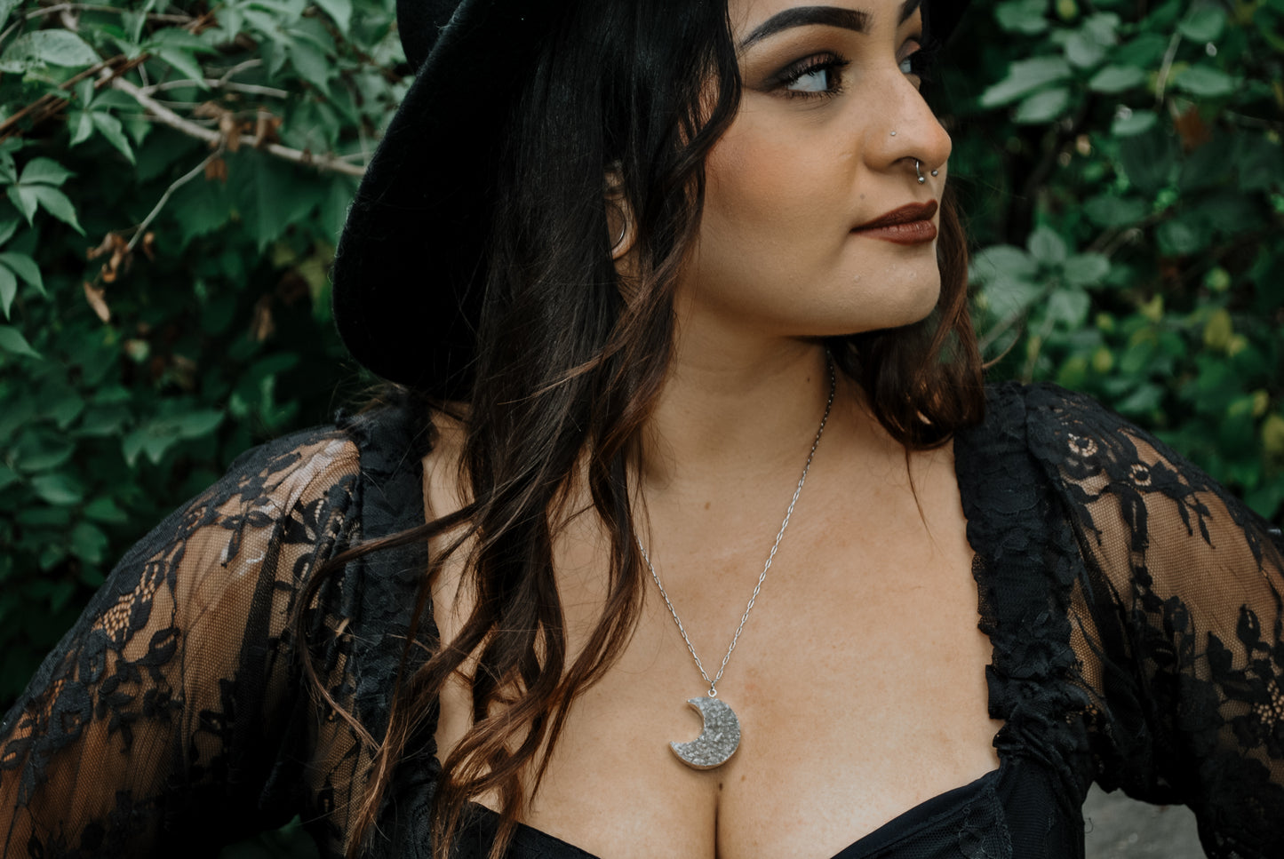Crescent Moon Druzy | Statement Necklace