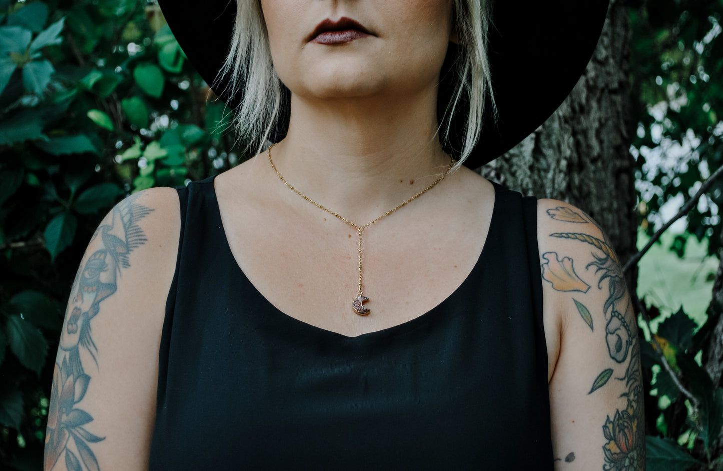 Crescent Moon Druzy | Lariat Necklace