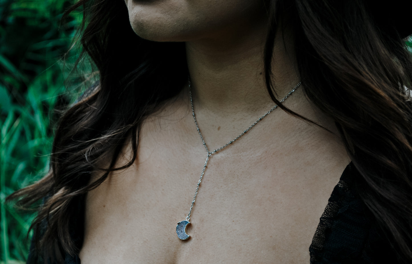 Crescent Moon Druzy | Lariat Necklace