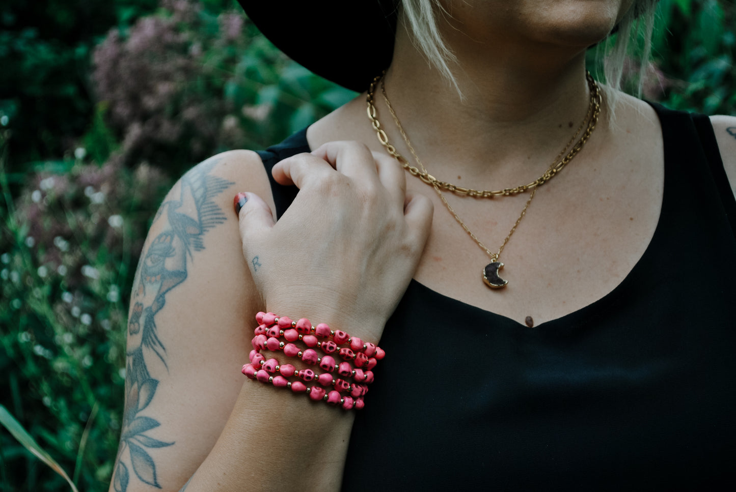 HOT PINK | Spooky Scary Skeletons Gemstone Bracelet