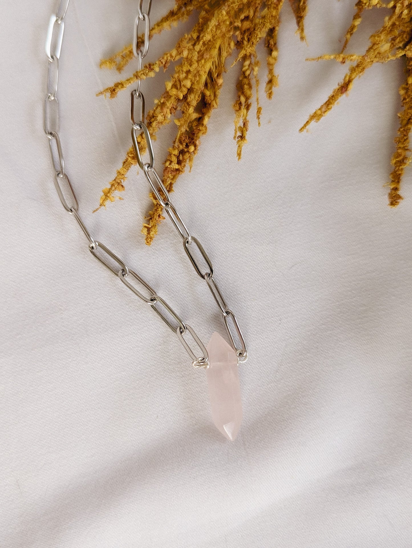 Rose Quartz Paperclip Statement