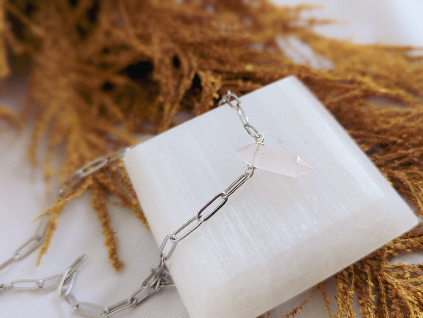 Rose Quartz Paperclip Statement