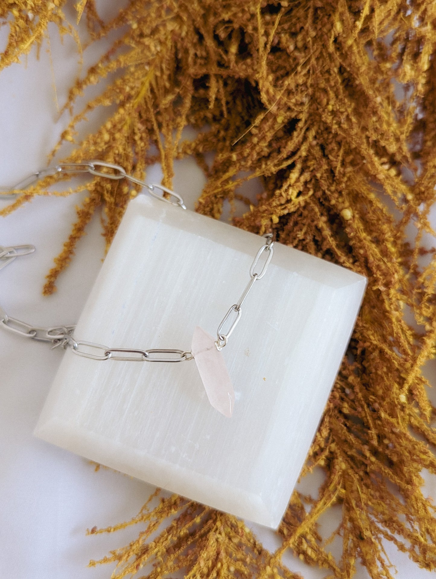 Rose Quartz Paperclip Statement