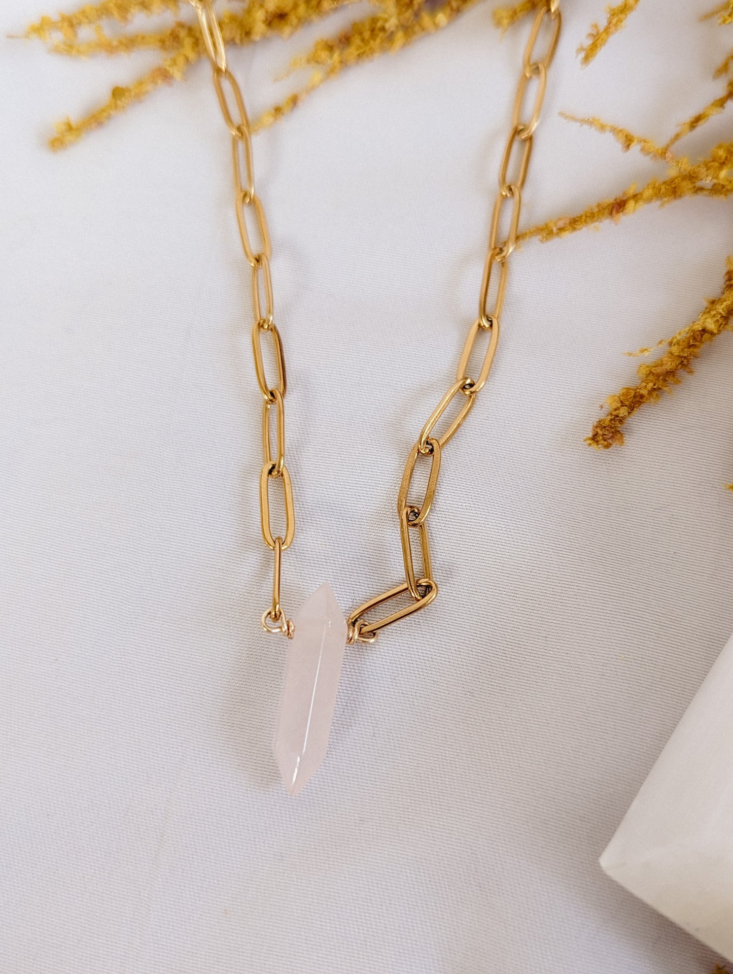Rose Quartz Paperclip Statement