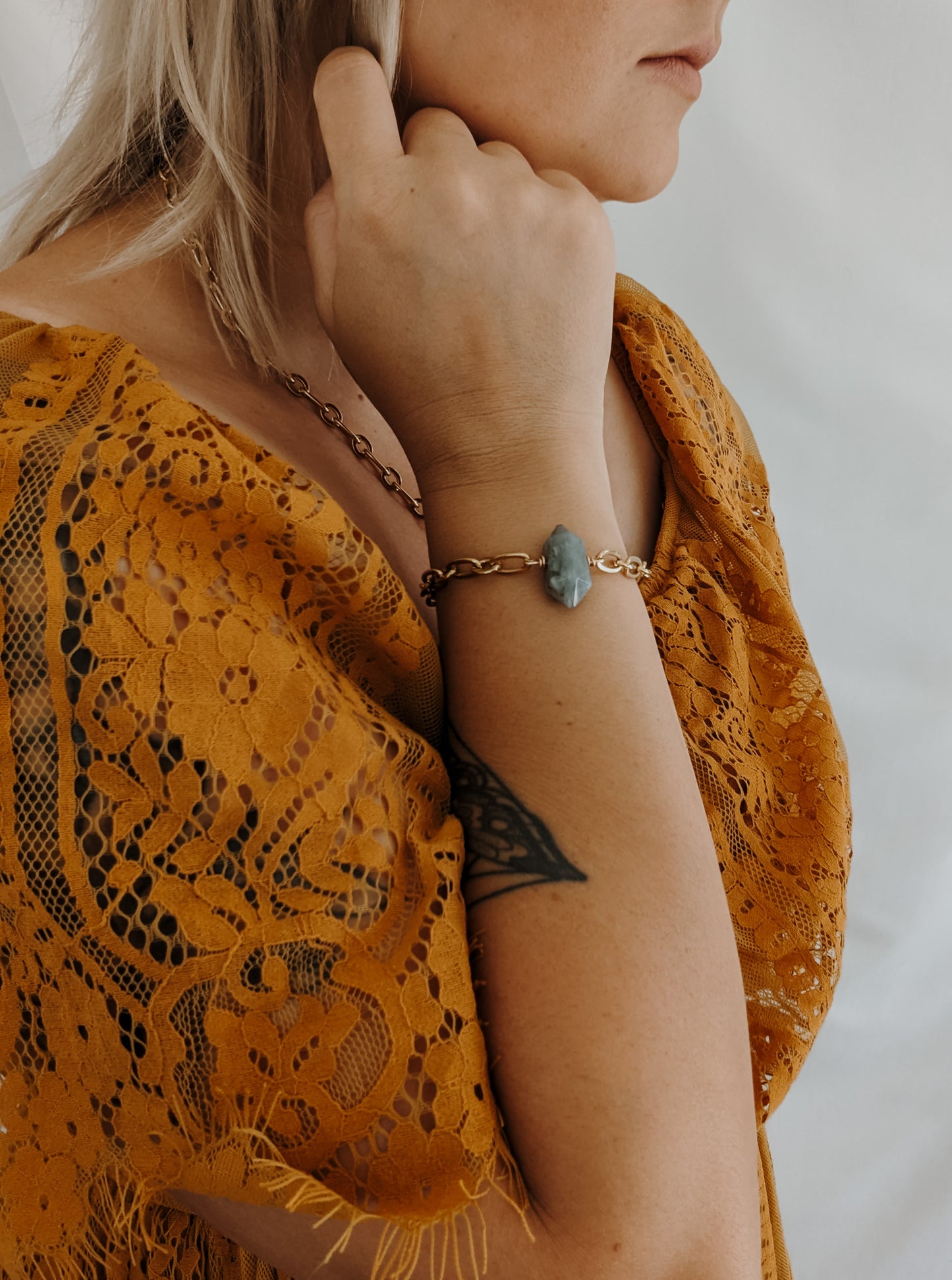 Labradorite Chunky Bracelet in Gold Stainless