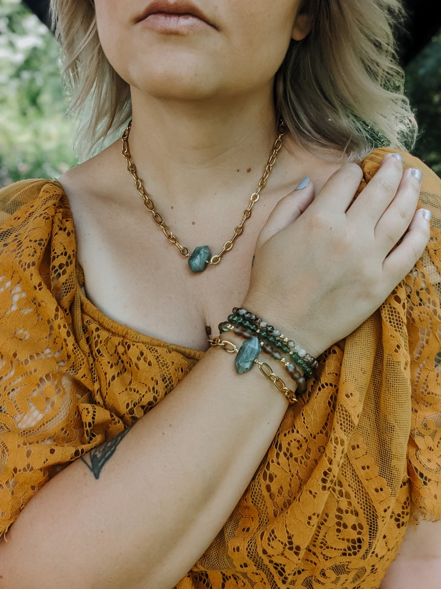 Labradorite Chunky Bracelet in Gold Stainless