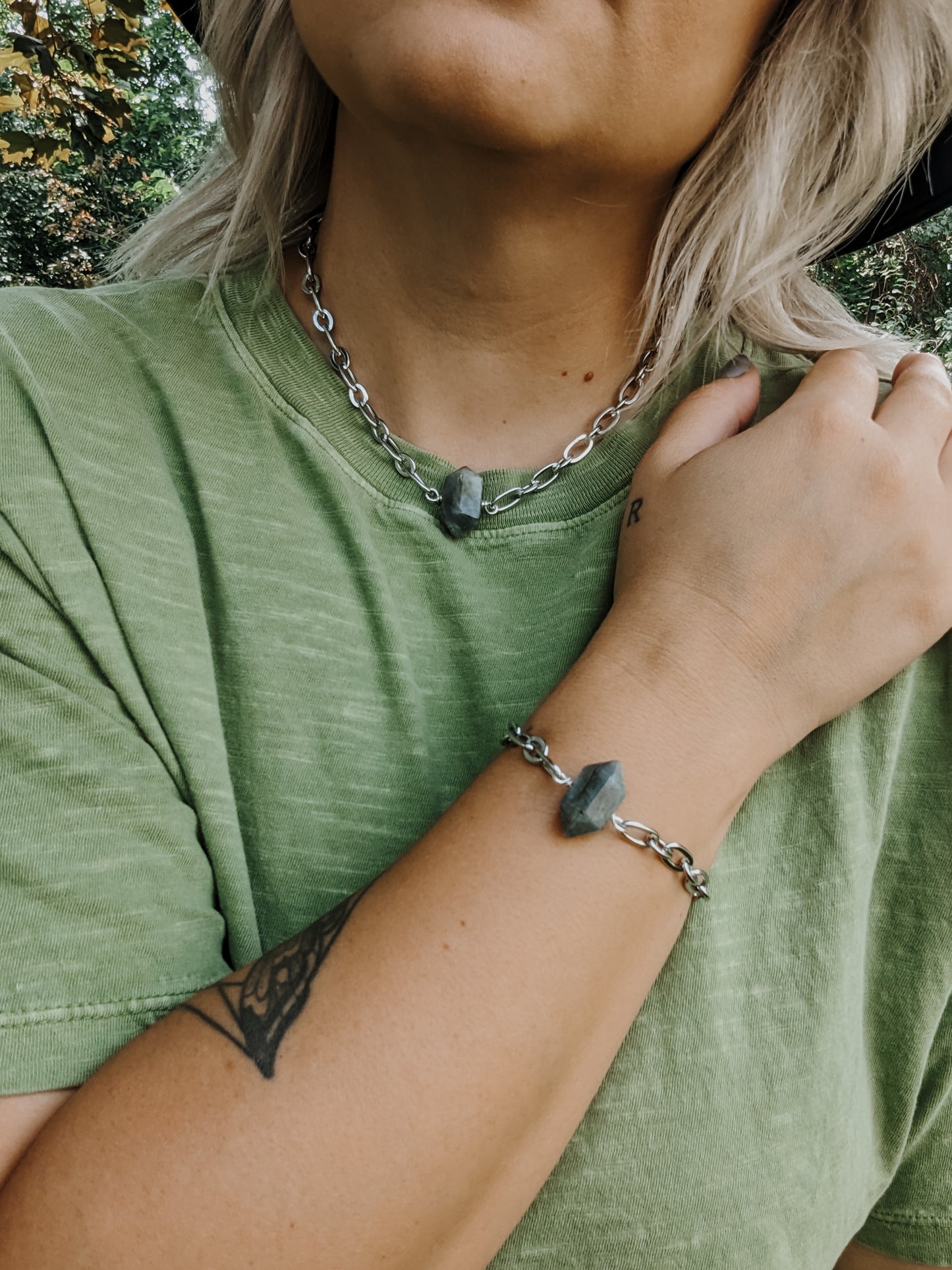Labradorite Chunky Bracelet in Stainless
