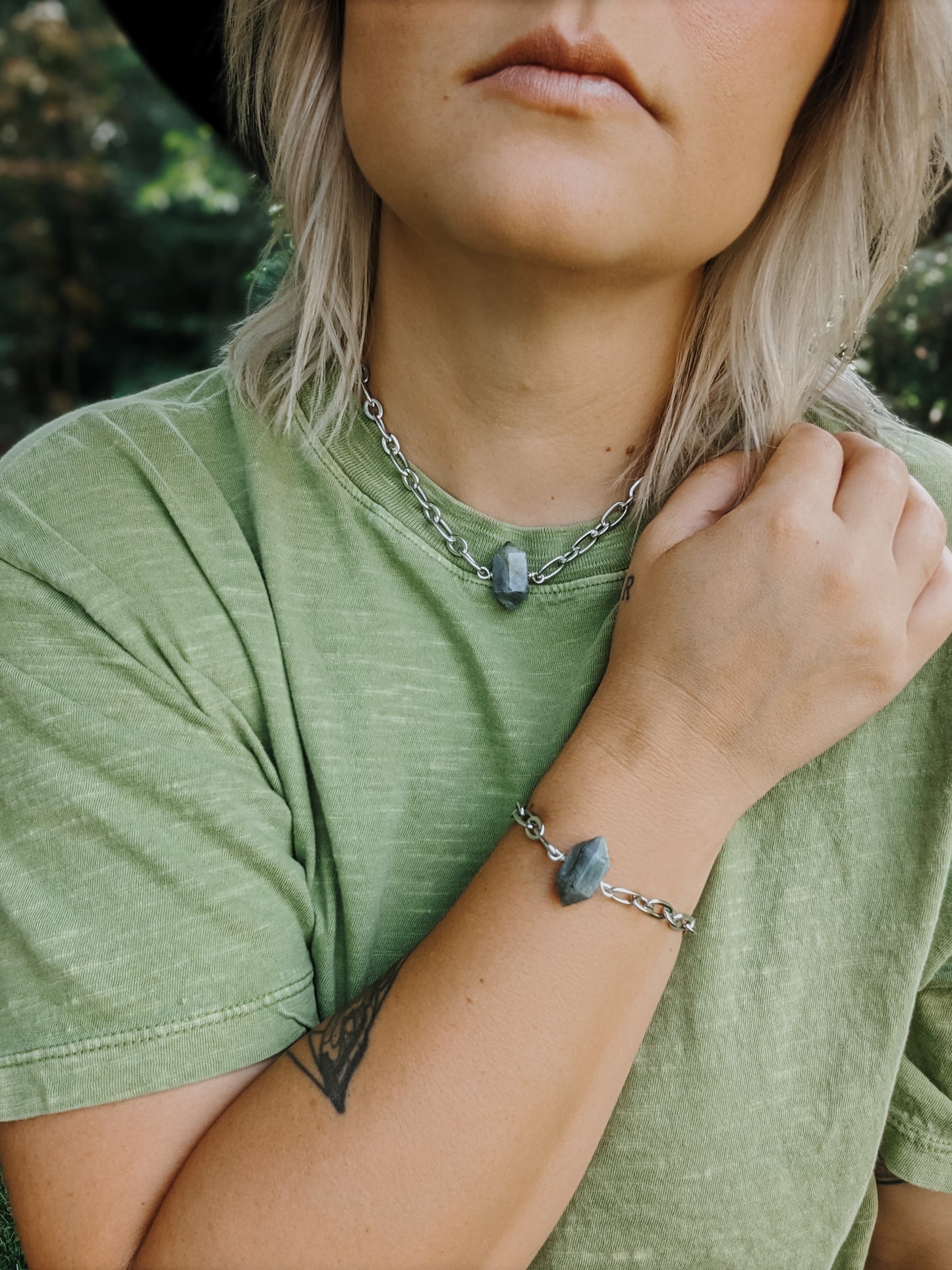 Labradorite Chunky Bracelet in Stainless