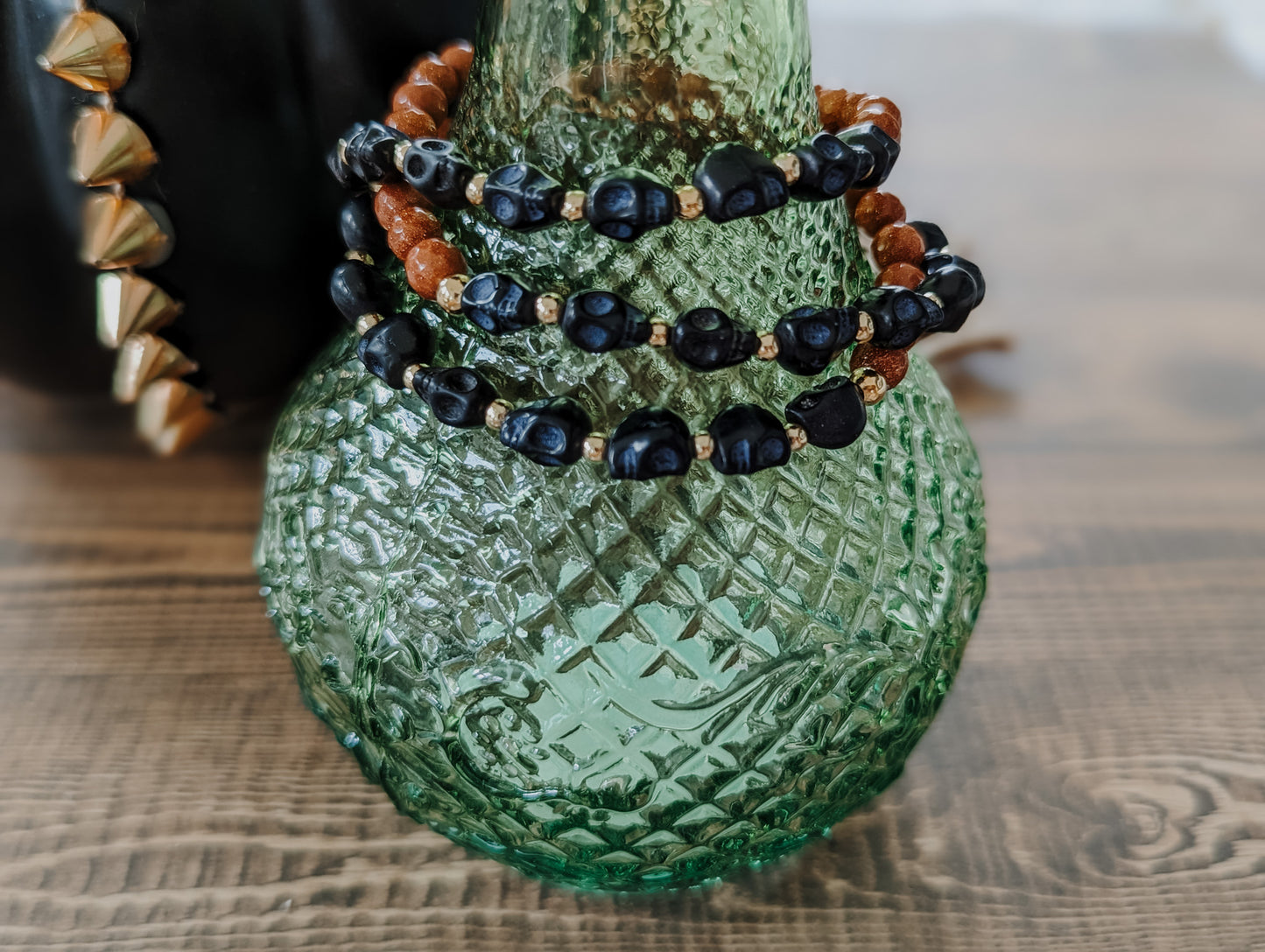 BLACK | Spooky Scary Skeletons Gemstone Bracelet