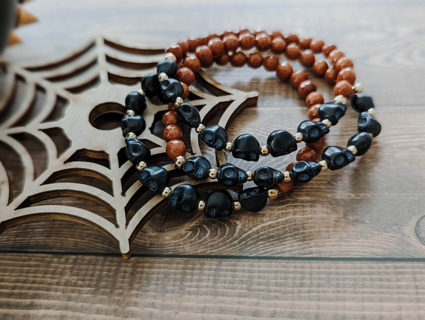 BLACK | Spooky Scary Skeletons Gemstone Bracelet