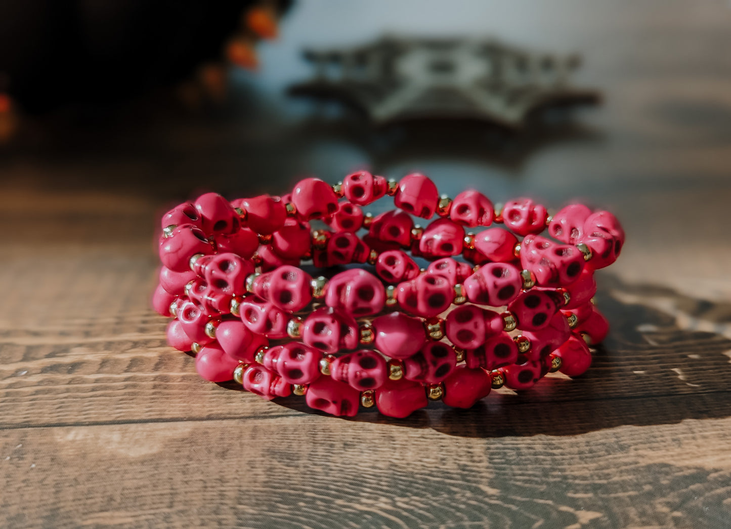 HOT PINK | Spooky Scary Skeletons Gemstone Bracelet