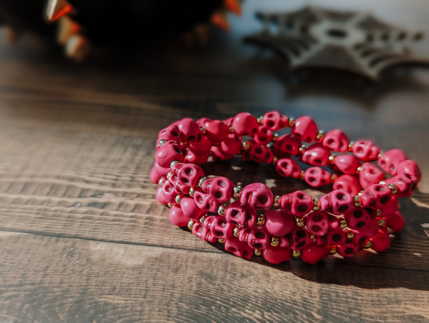 HOT PINK | Spooky Scary Skeletons Gemstone Bracelet