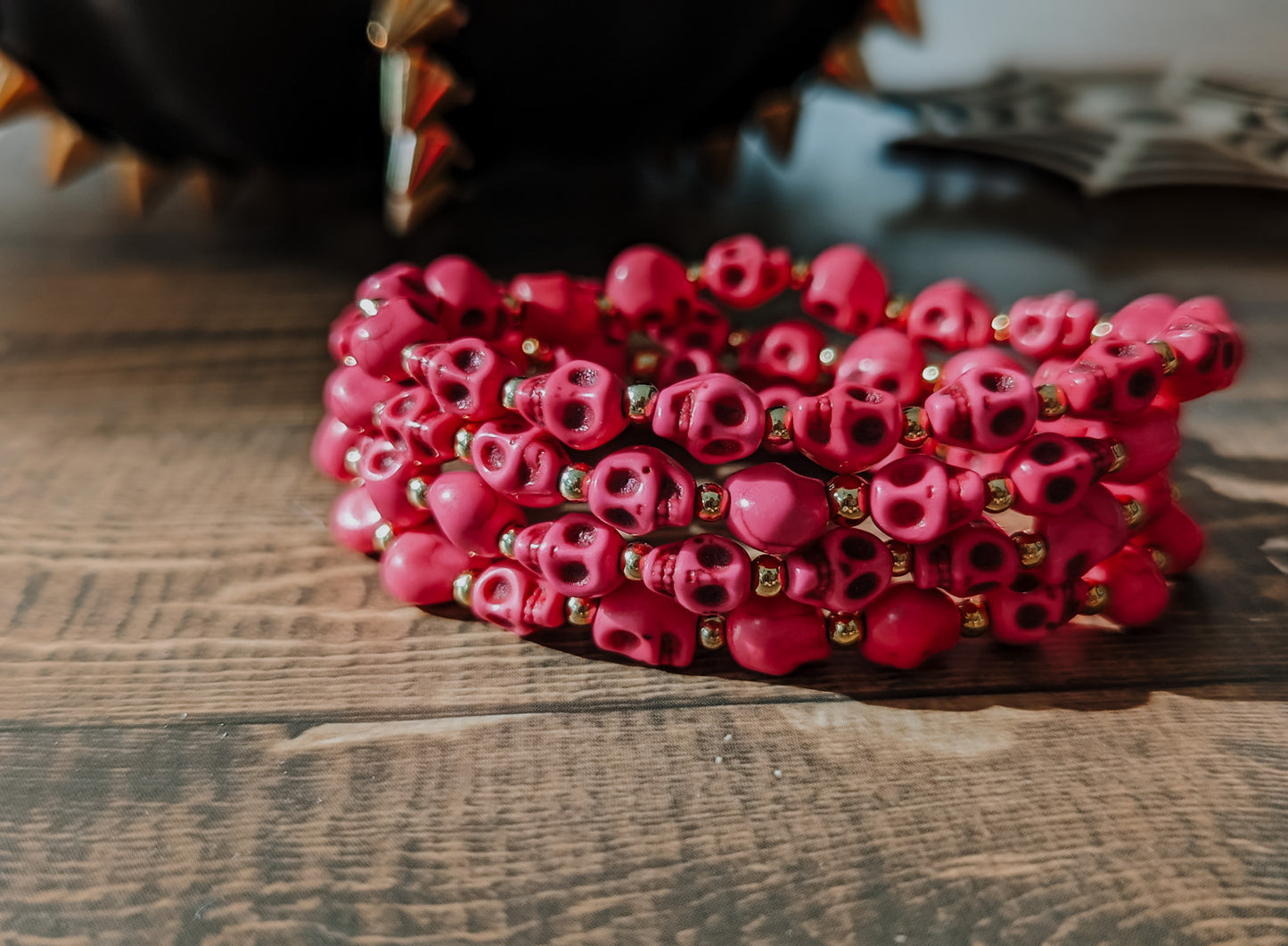 HOT PINK | Spooky Scary Skeletons Gemstone Bracelet