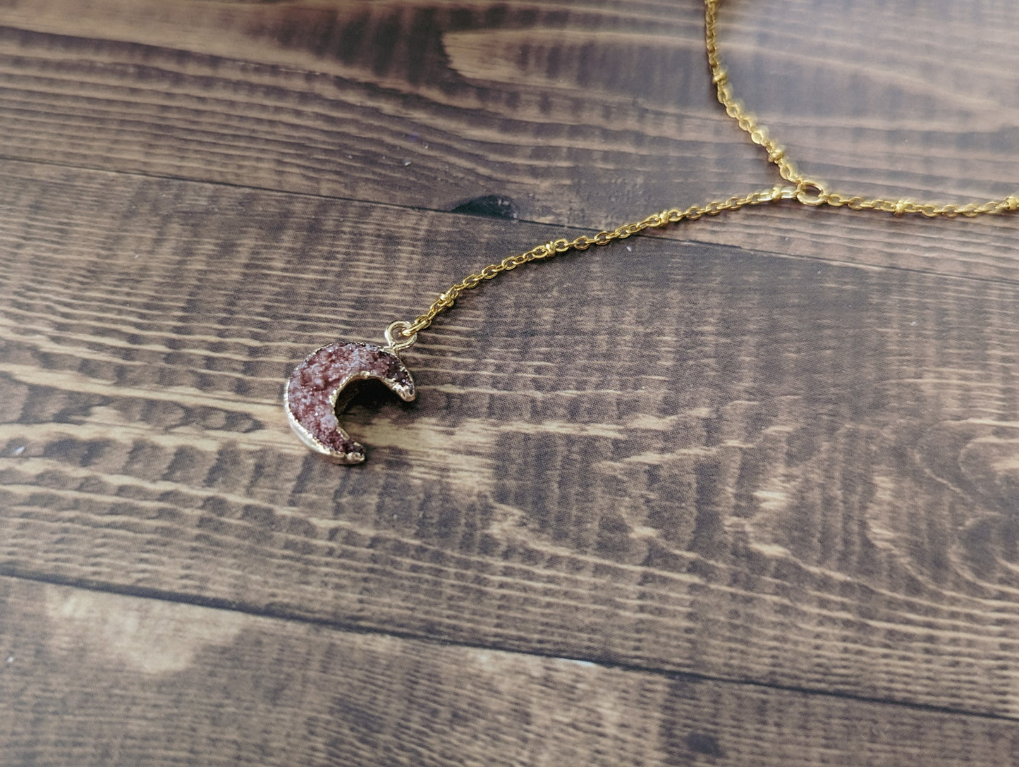 Crescent Moon Druzy | Lariat Necklace
