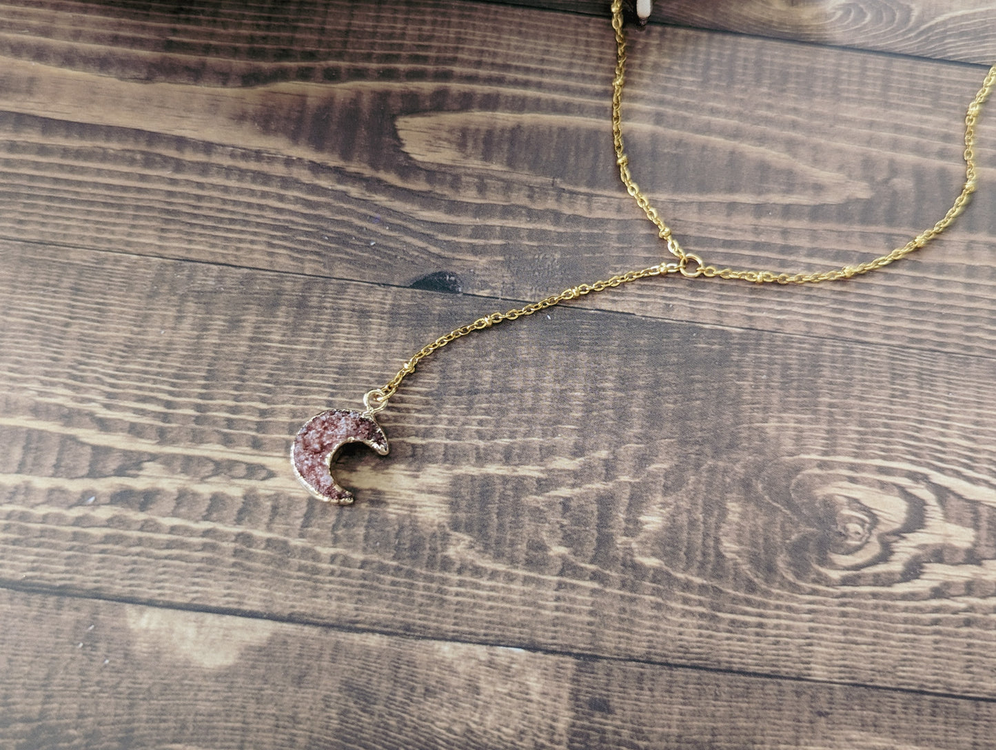 Crescent Moon Druzy | Lariat Necklace