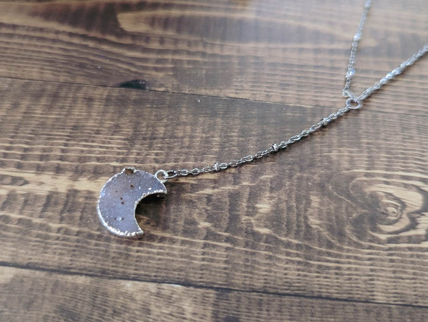Crescent Moon Druzy | Lariat Necklace