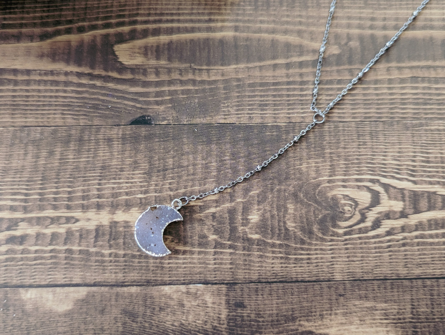 Crescent Moon Druzy | Lariat Necklace
