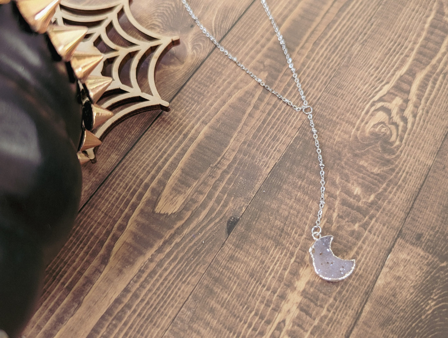Crescent Moon Druzy | Lariat Necklace