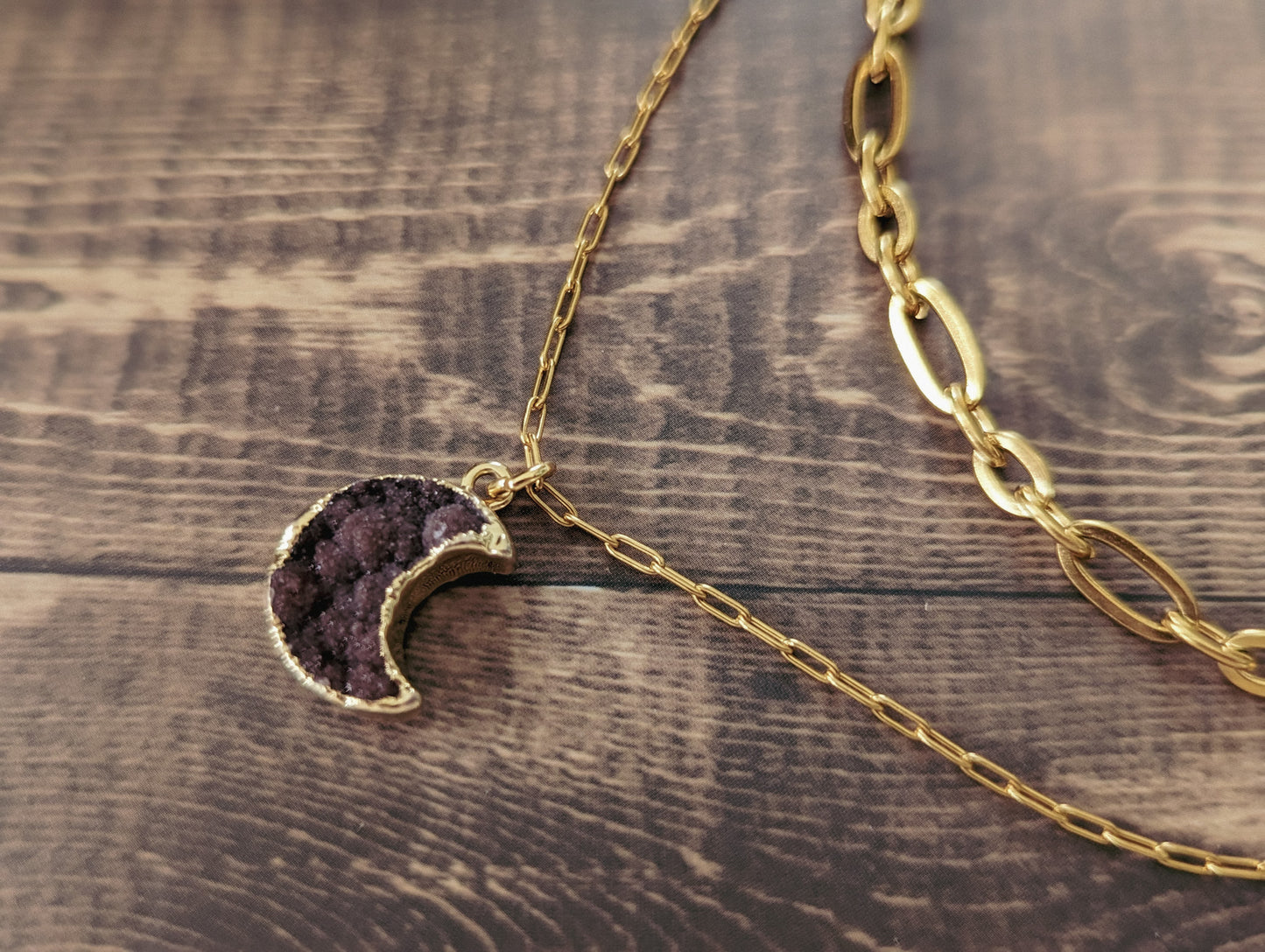 Crescent Moon Druzy | Layered Statement Necklace