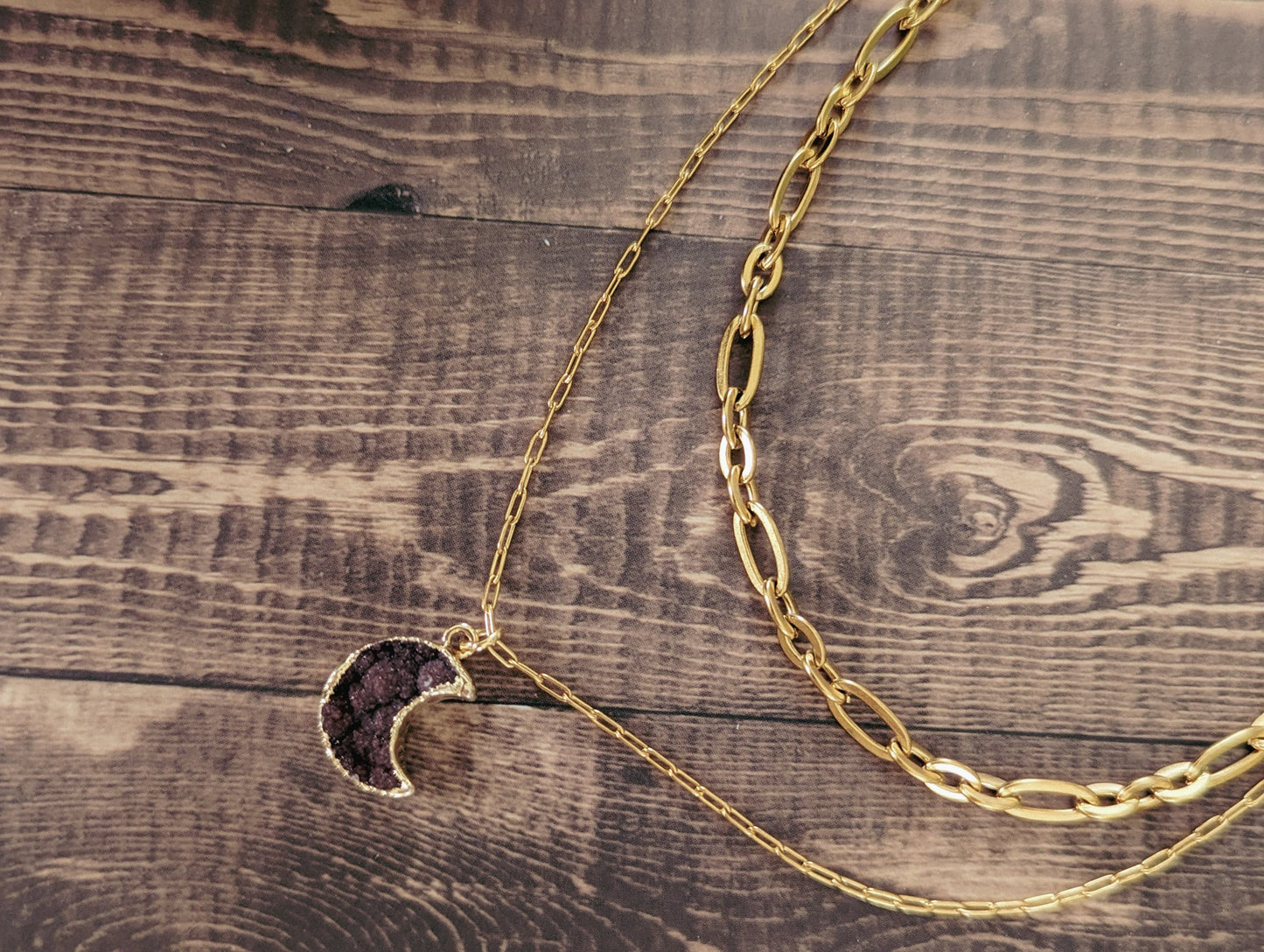 Crescent Moon Druzy | Layered Statement Necklace