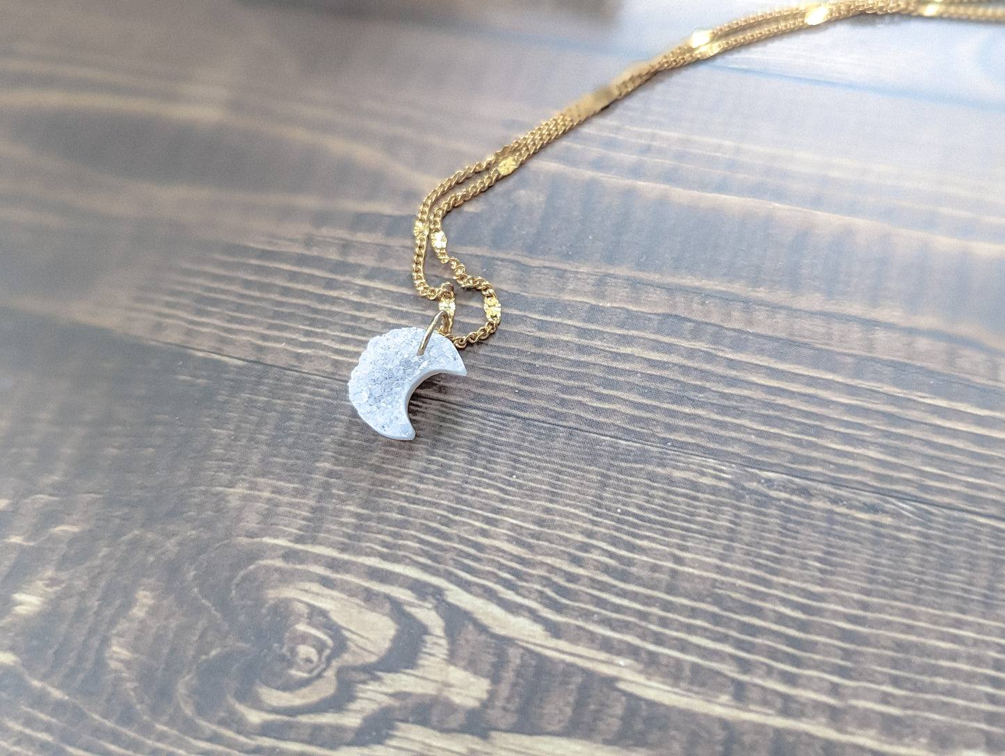 Crescent Moon Druzy | Dainty Necklace