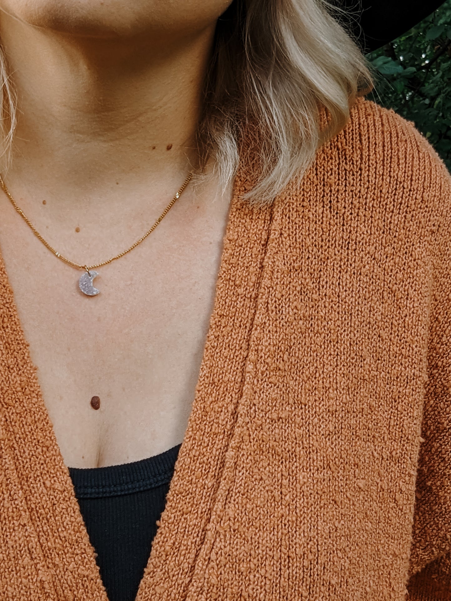 Crescent Moon Druzy | Dainty Necklace