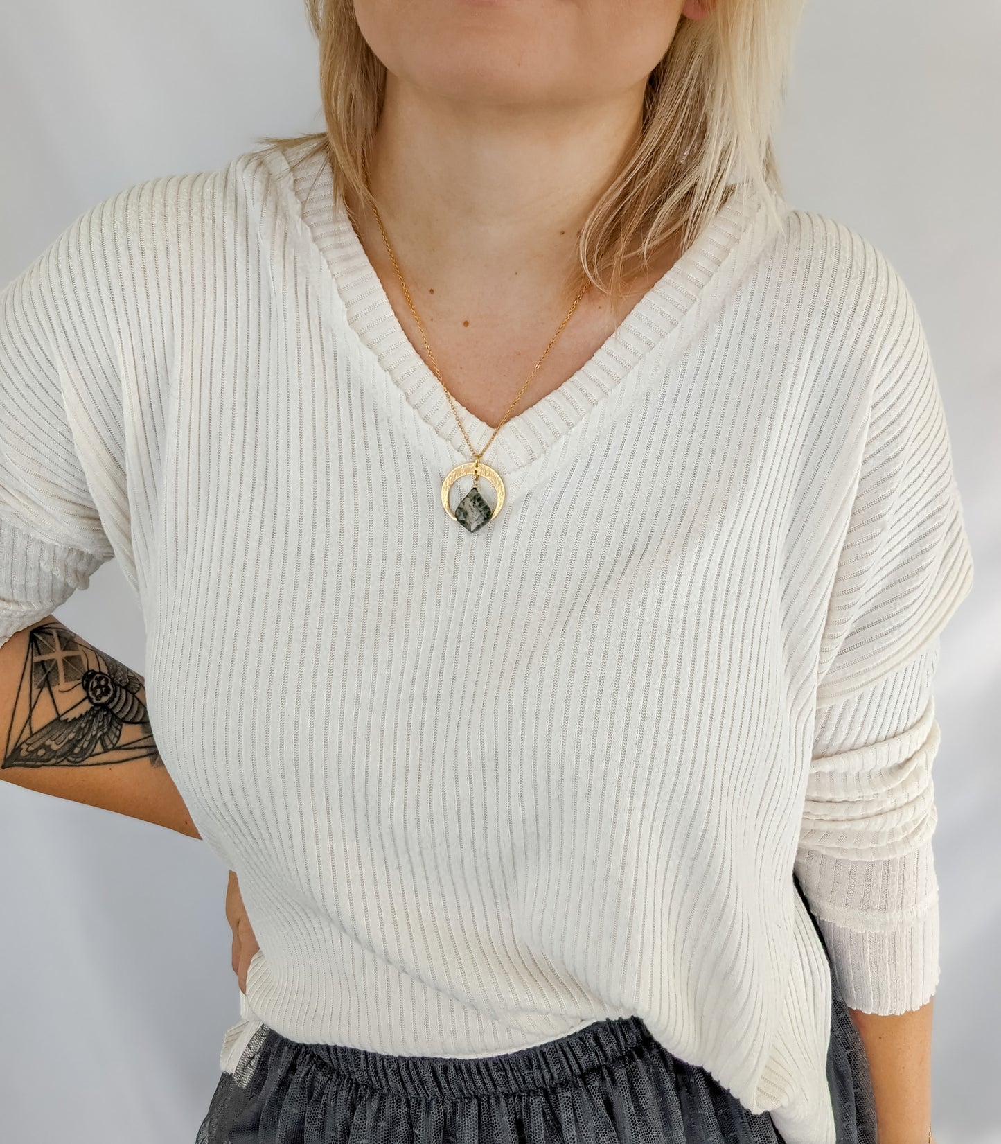 Moss Agate Moon Necklace | Holiday Collection