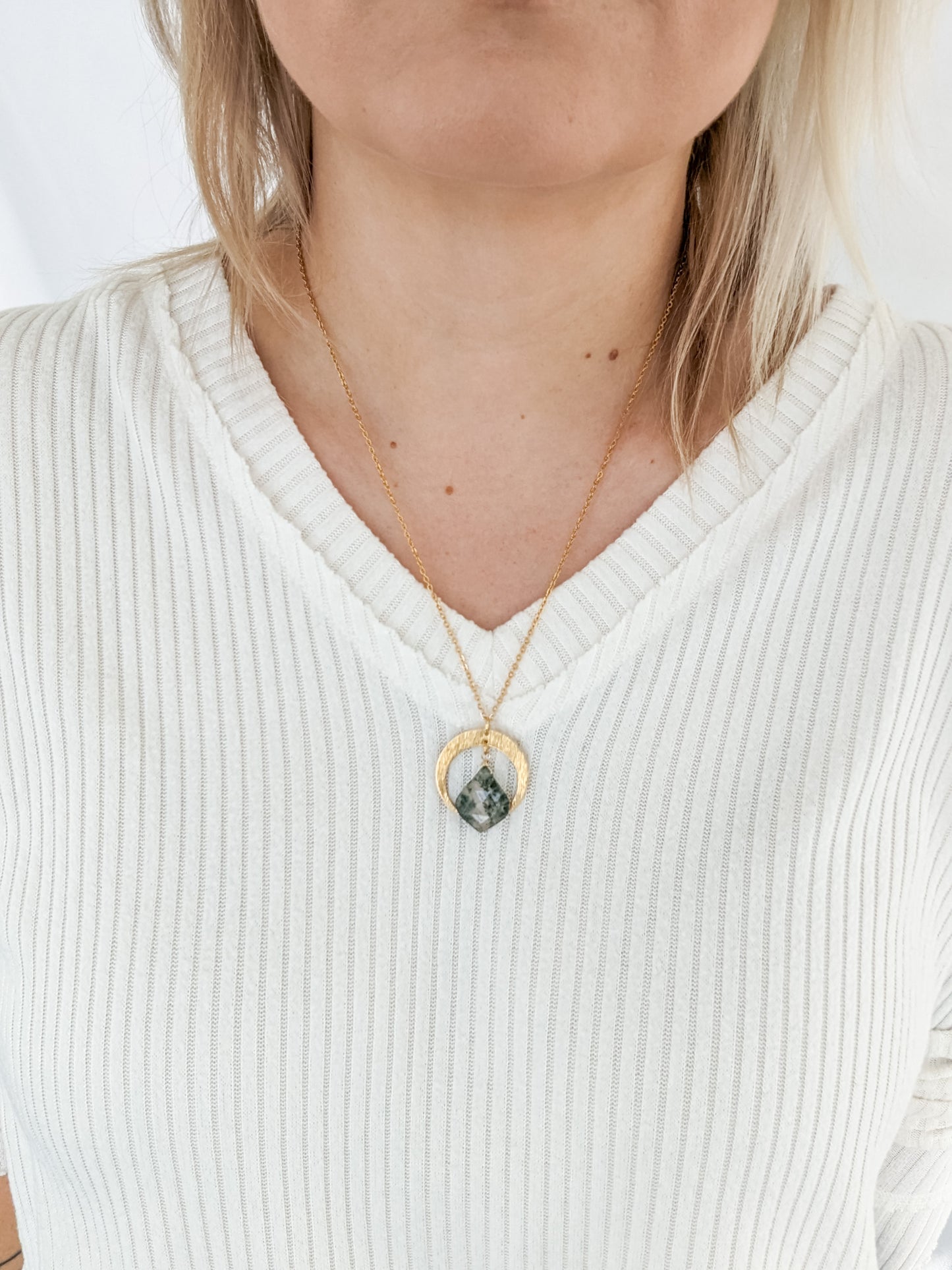 Moss Agate Moon Necklace | Holiday Collection