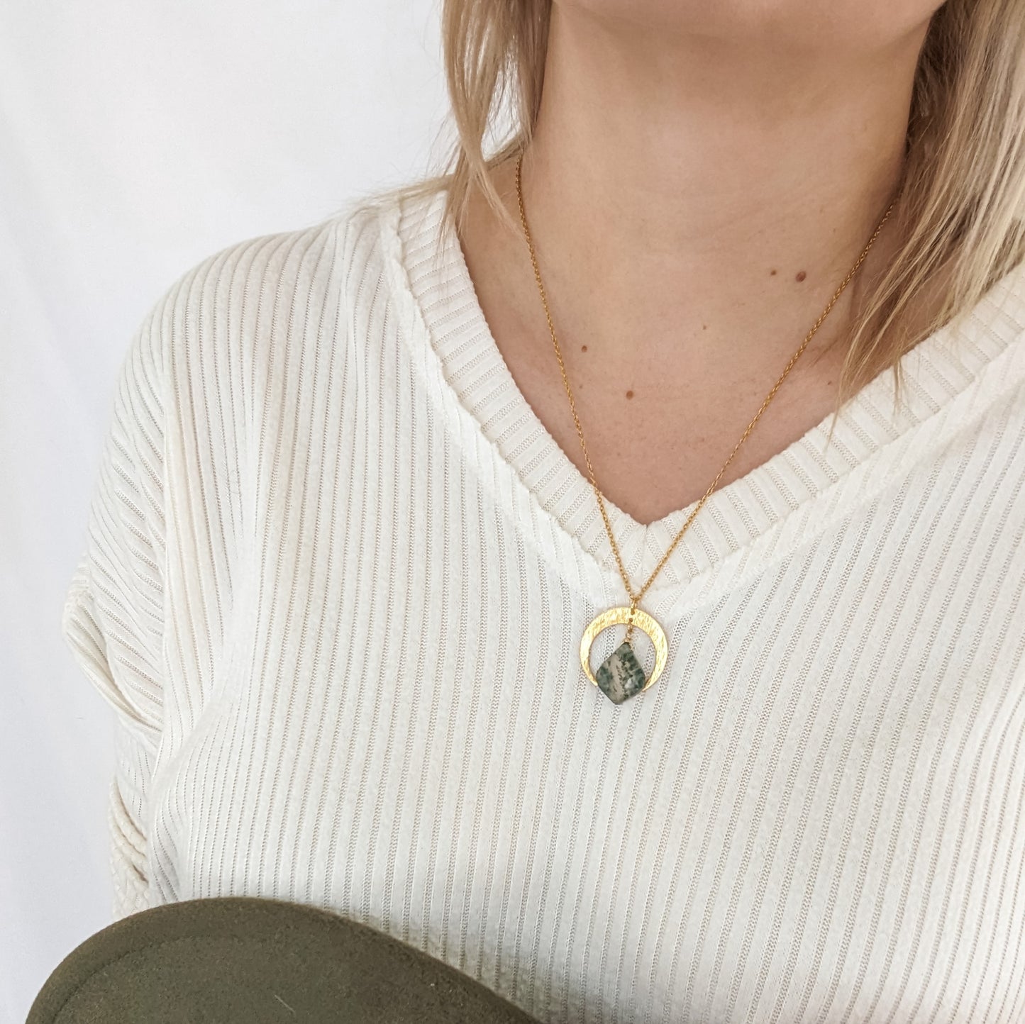 Moss Agate Moon Necklace | Holiday Collection