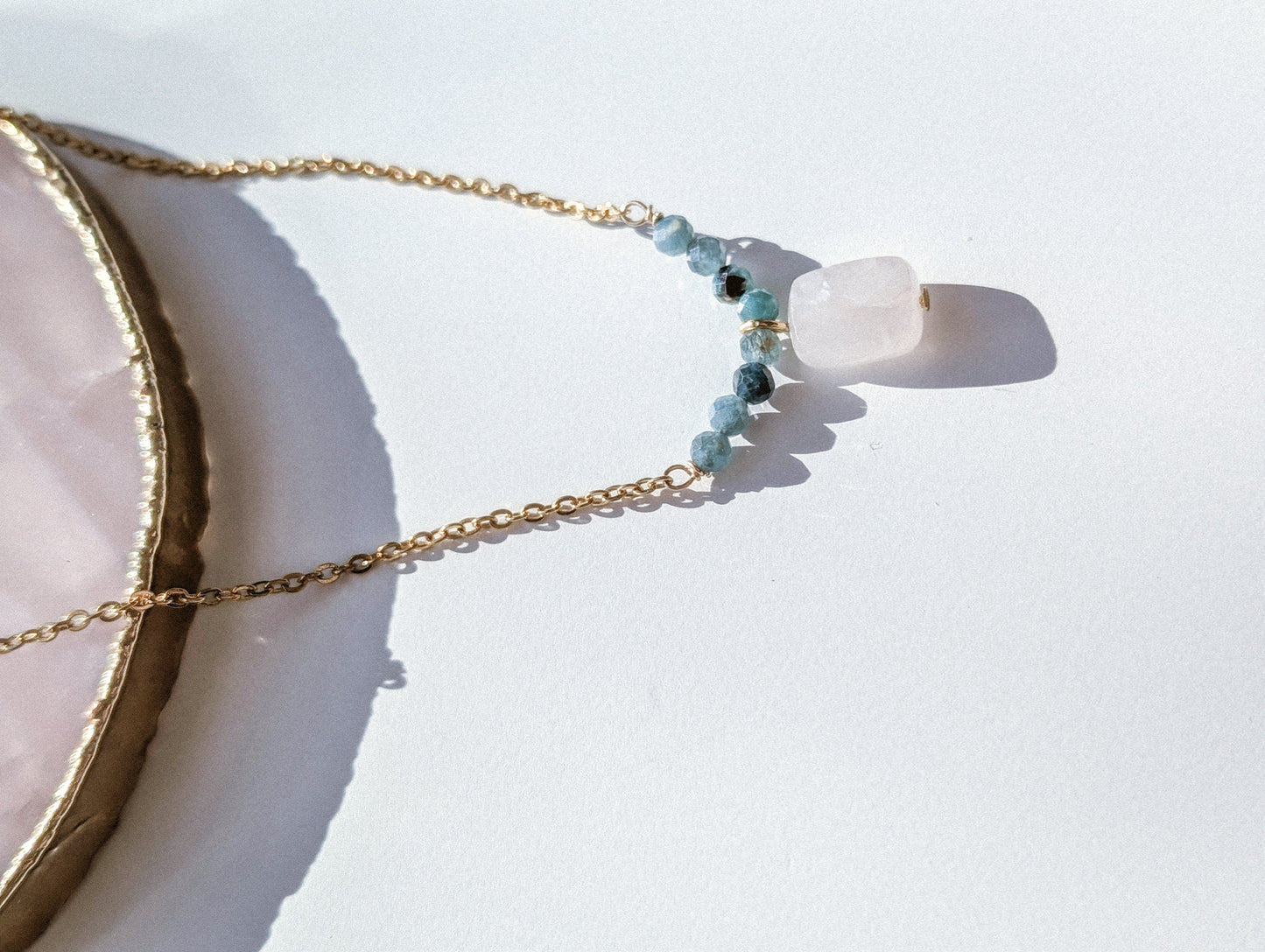 Rose Quartz | tourmaline accented necklace