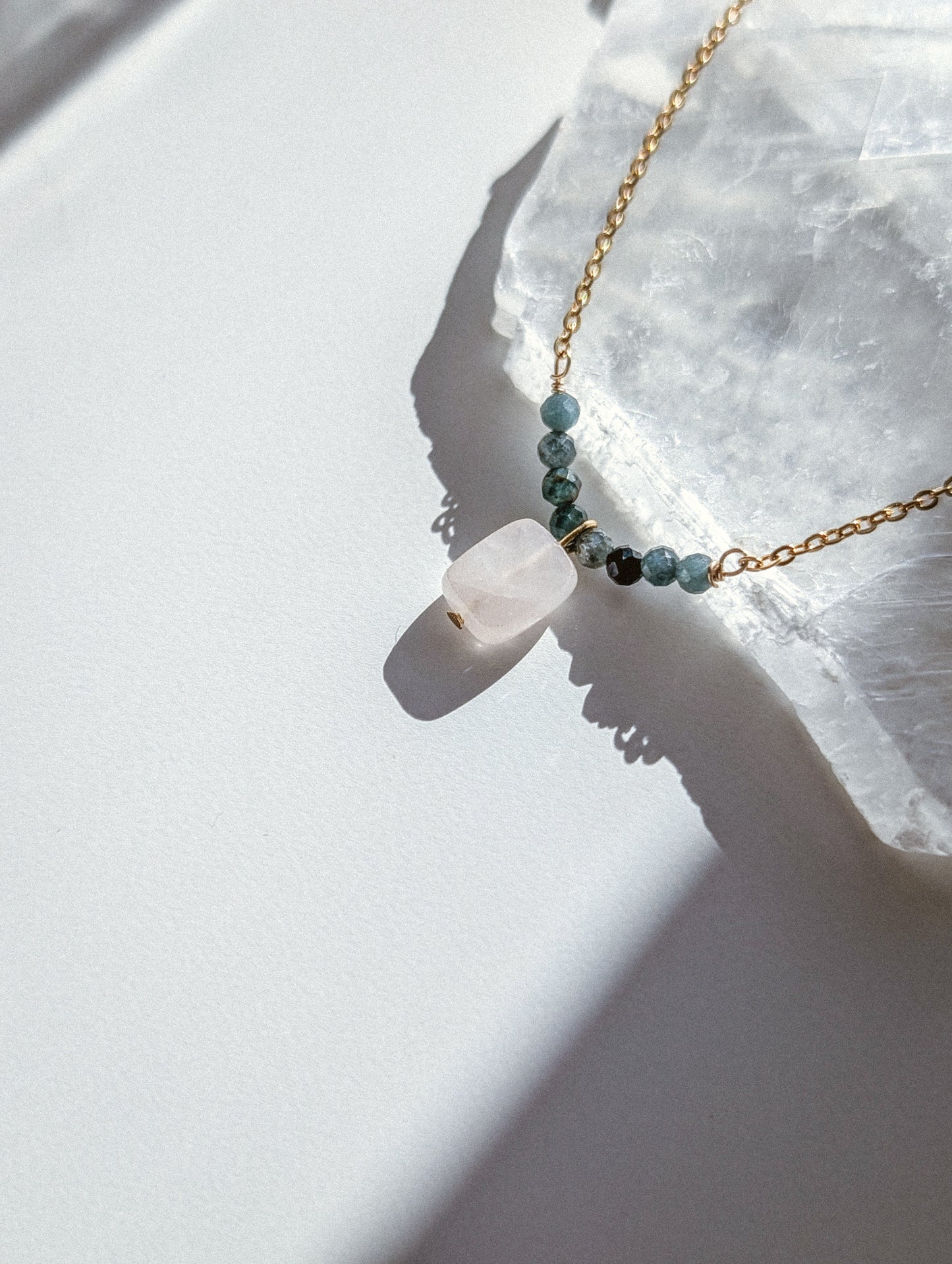 Rose Quartz | tourmaline accented necklace