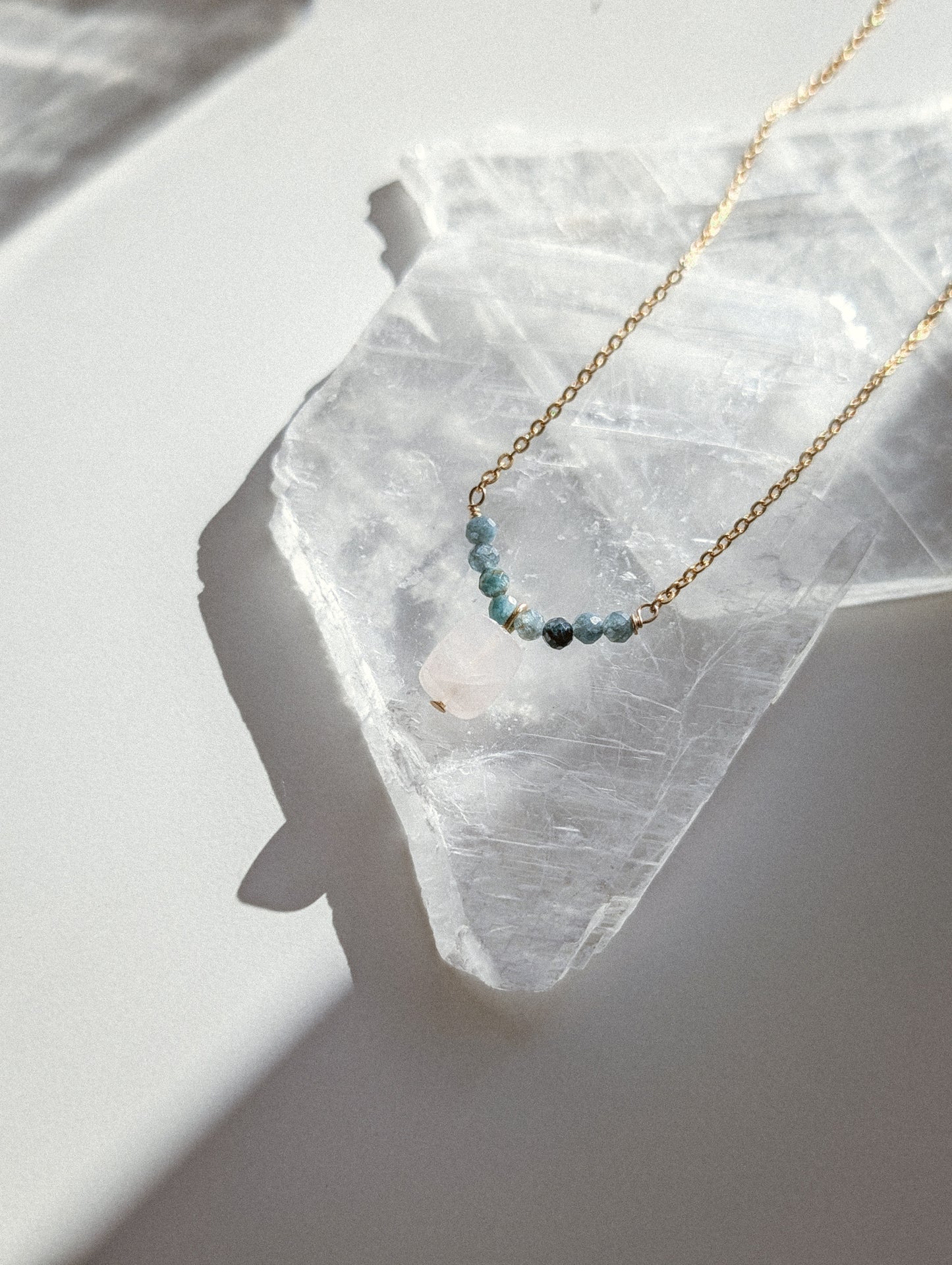 Rose Quartz | tourmaline accented necklace