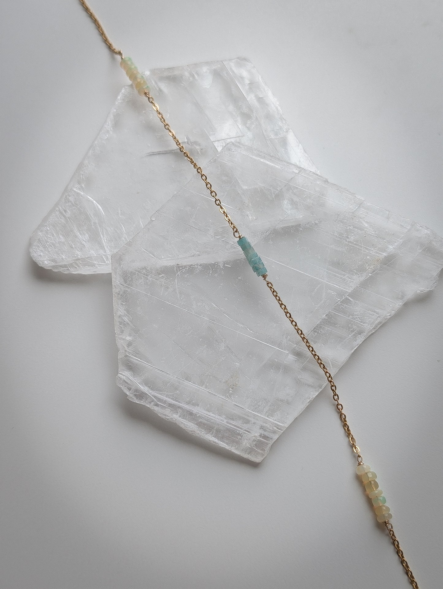 Amazonite + Opal | dainty trio bar necklace