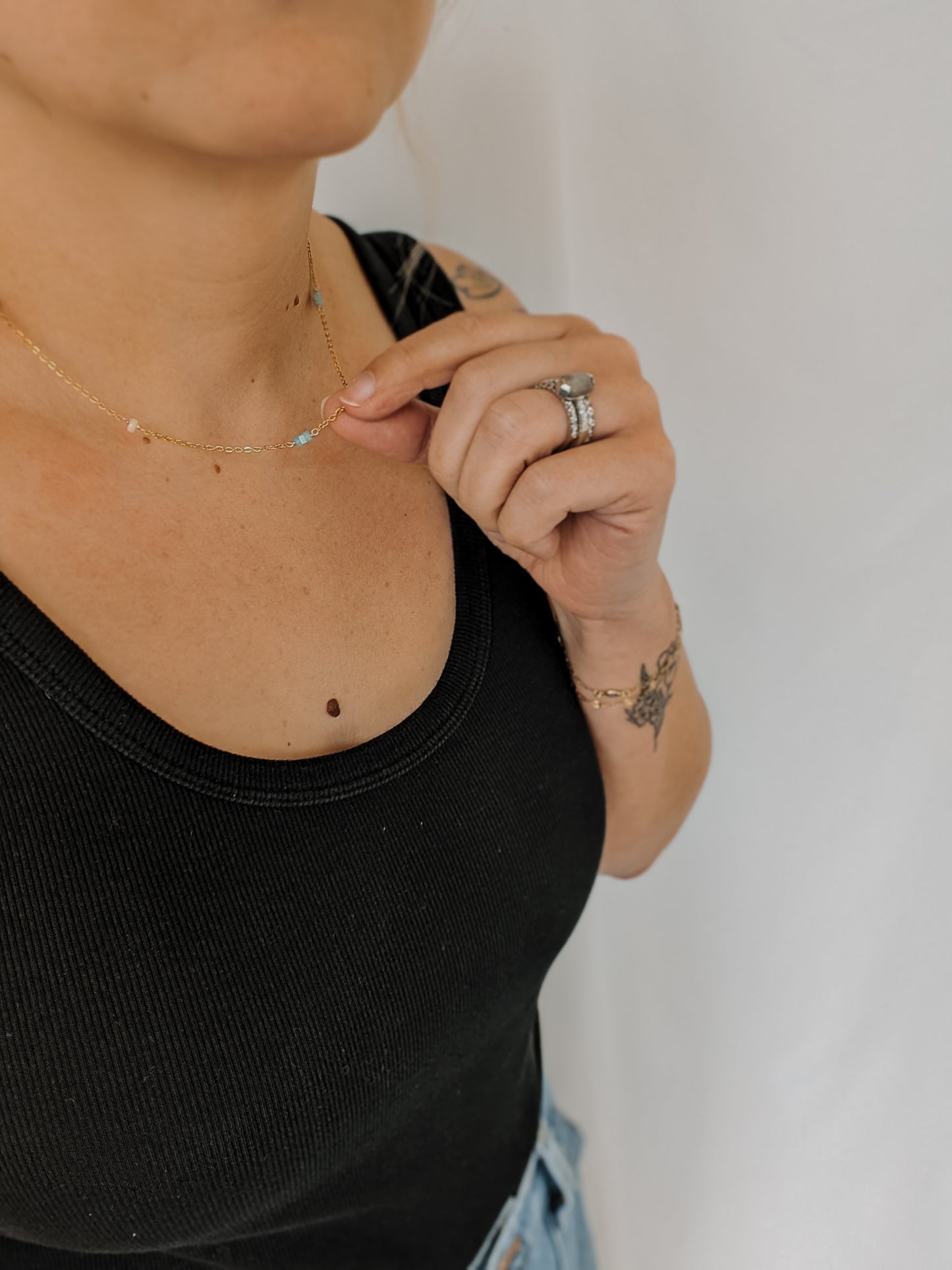 Amazonite + Opal | dainty layering necklace (silver or gold)