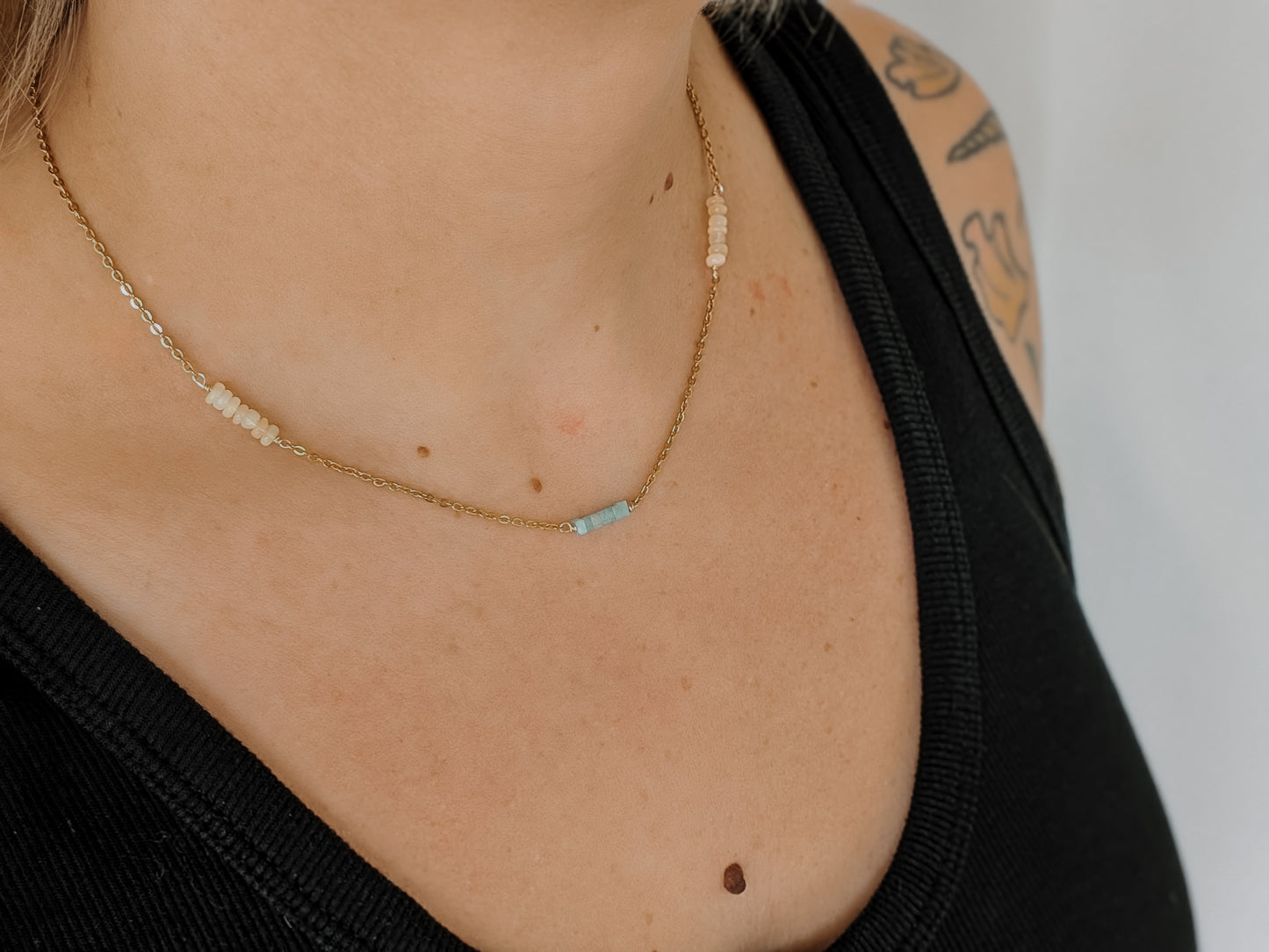 Amazonite + Opal | dainty trio bar necklace