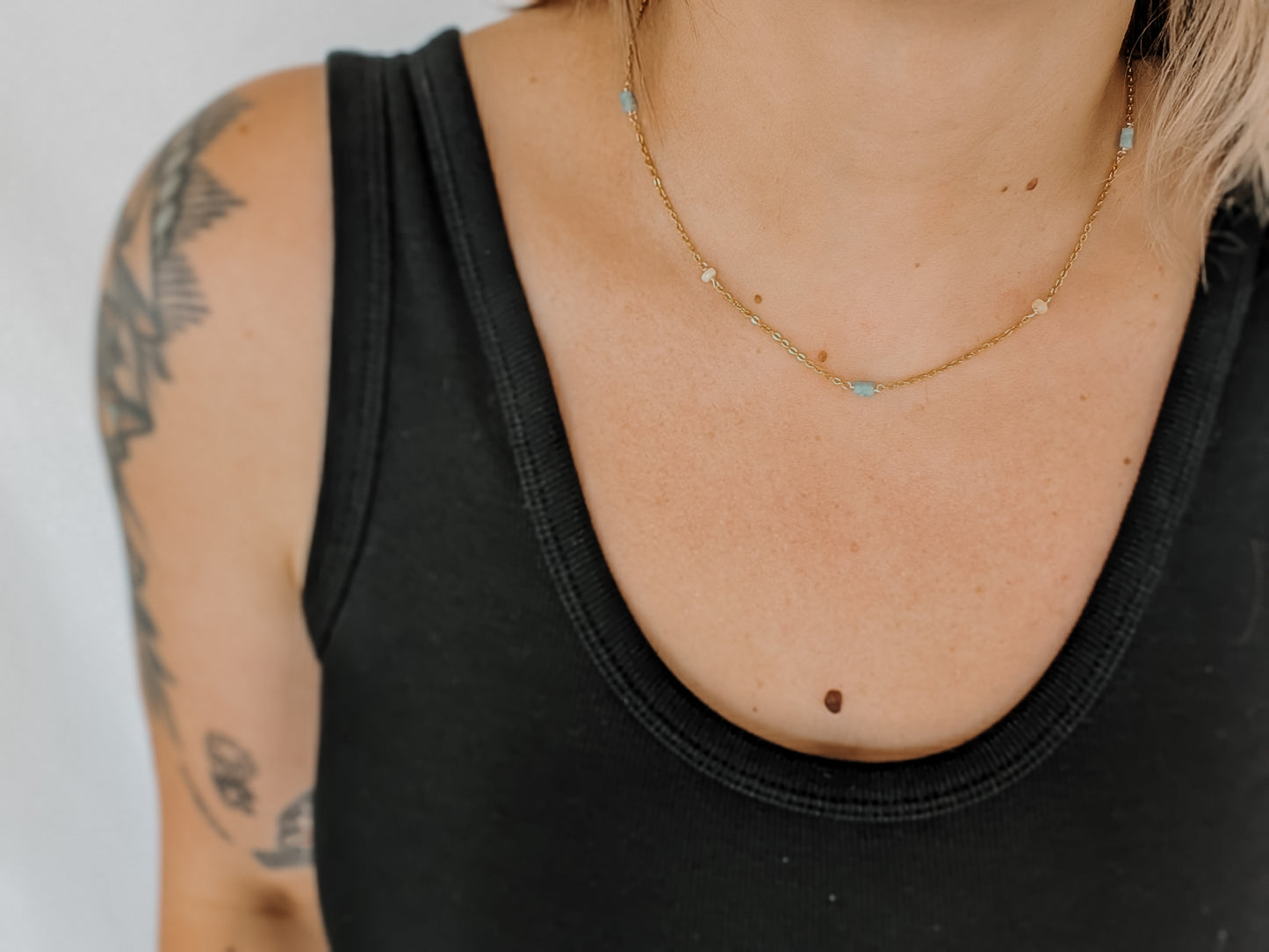 Amazonite + Opal | dainty layering necklace (silver or gold)