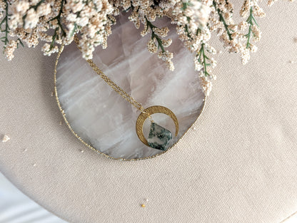 Moss Agate Moon Necklace | Holiday Collection