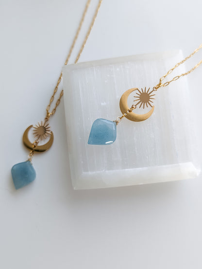 Luna Sunburst Necklace | Aquamarine