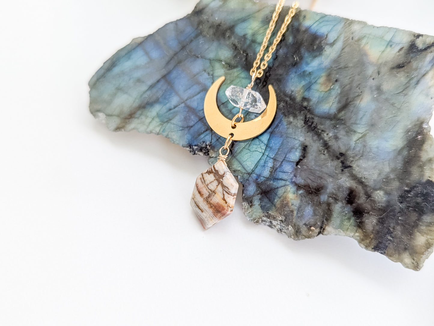 Multi Opal + Moon Necklace