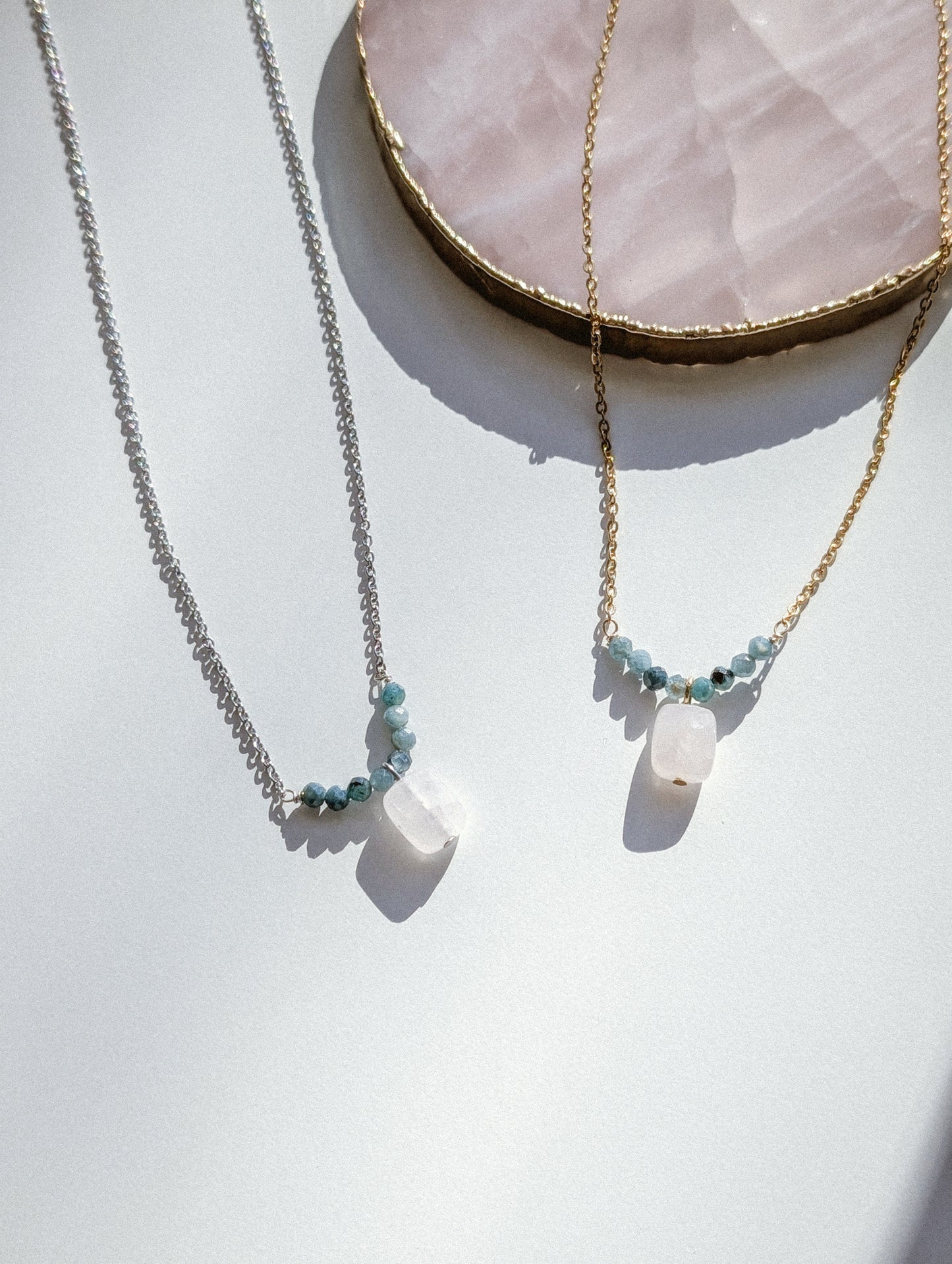 Rose Quartz | tourmaline accented necklace