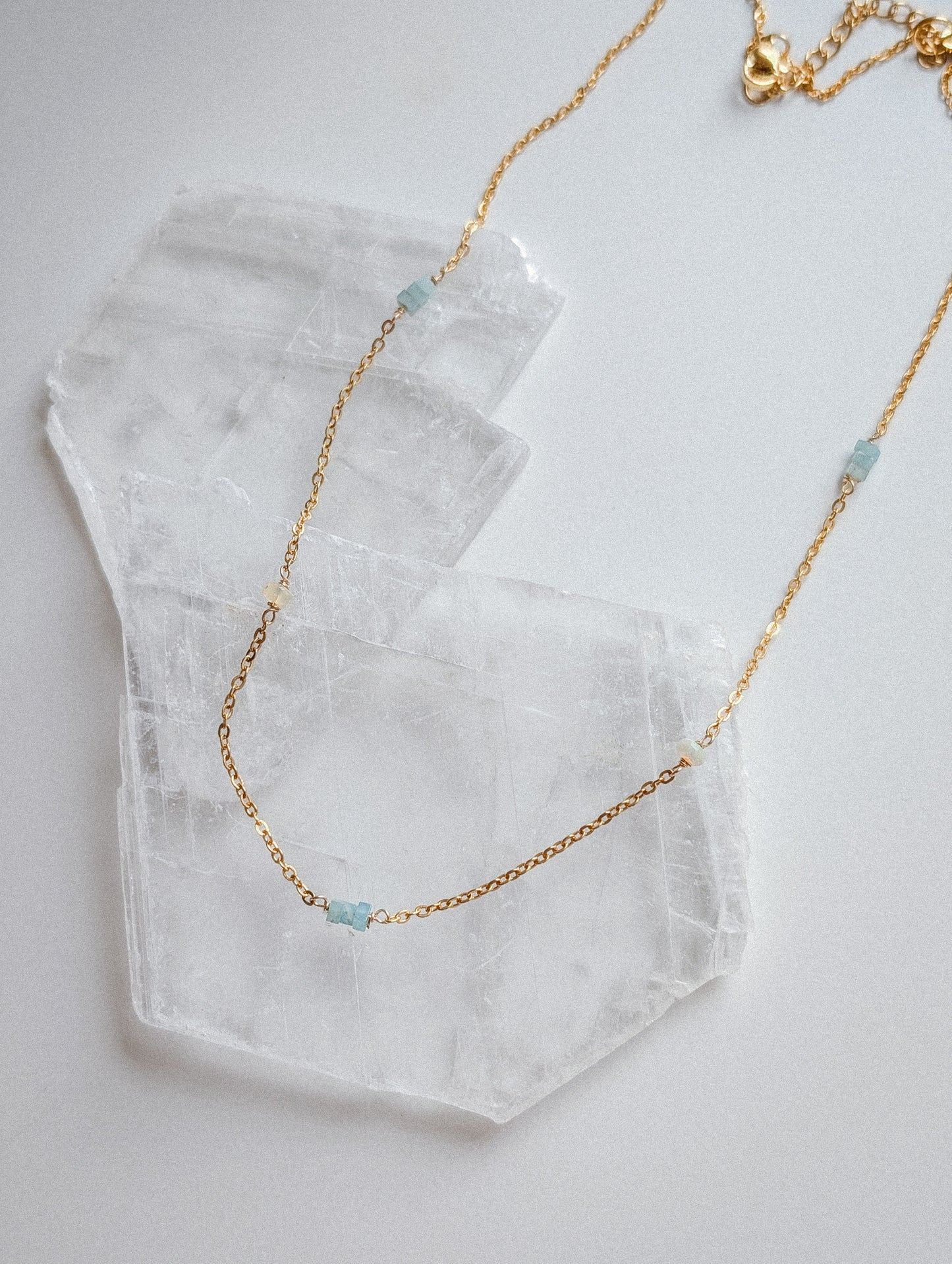 Amazonite + Opal | dainty layering necklace (silver or gold)