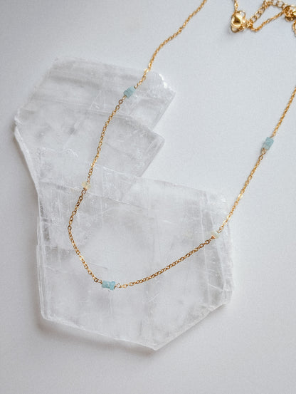 Amazonite + Opal | dainty layering necklace (silver or gold)
