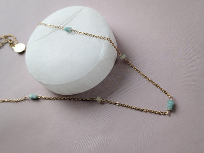 Amazonite + Opal | dainty trio bar necklace