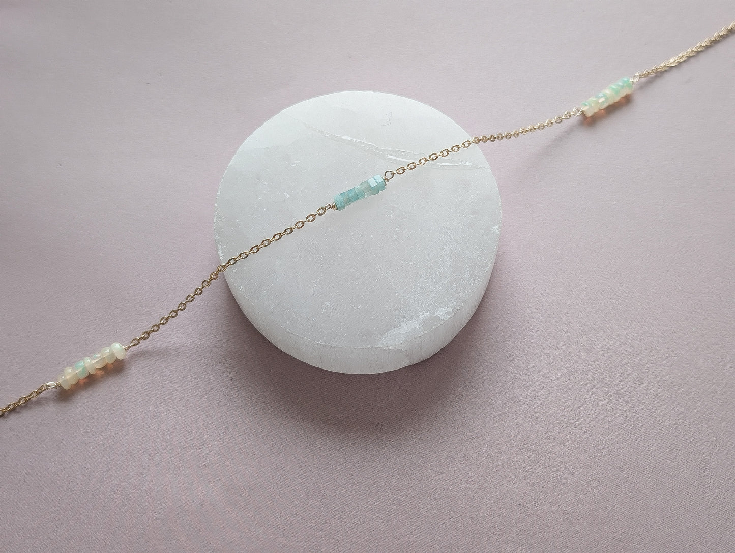 Amazonite + Opal | dainty trio bar necklace