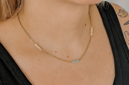 Amazonite + Opal | dainty trio bar necklace
