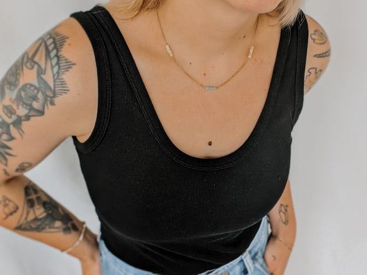 Amazonite + Opal | dainty trio bar necklace