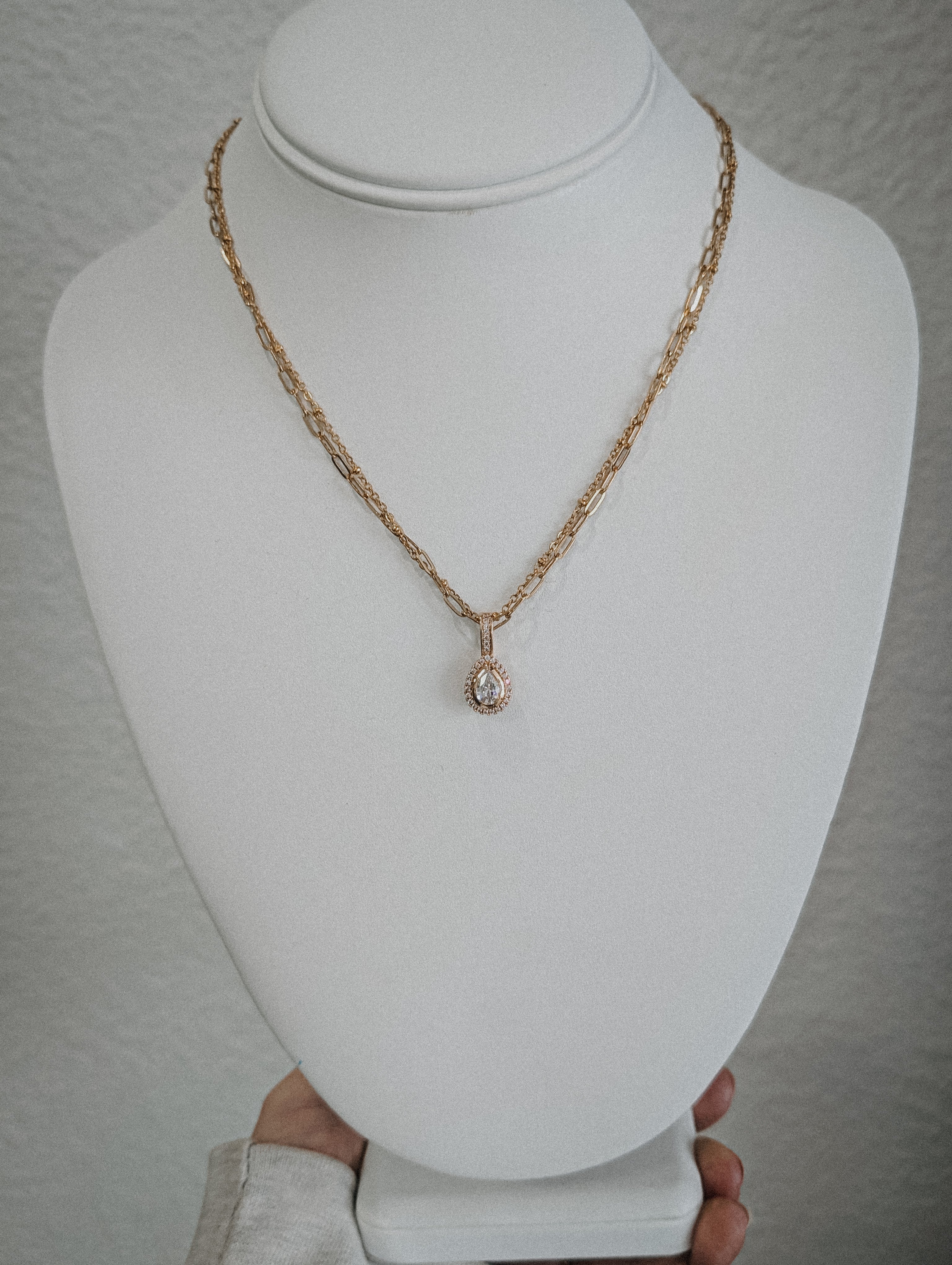 Clara Layered Necklace - Paperclip & Satellite Chain with CZ Pendant