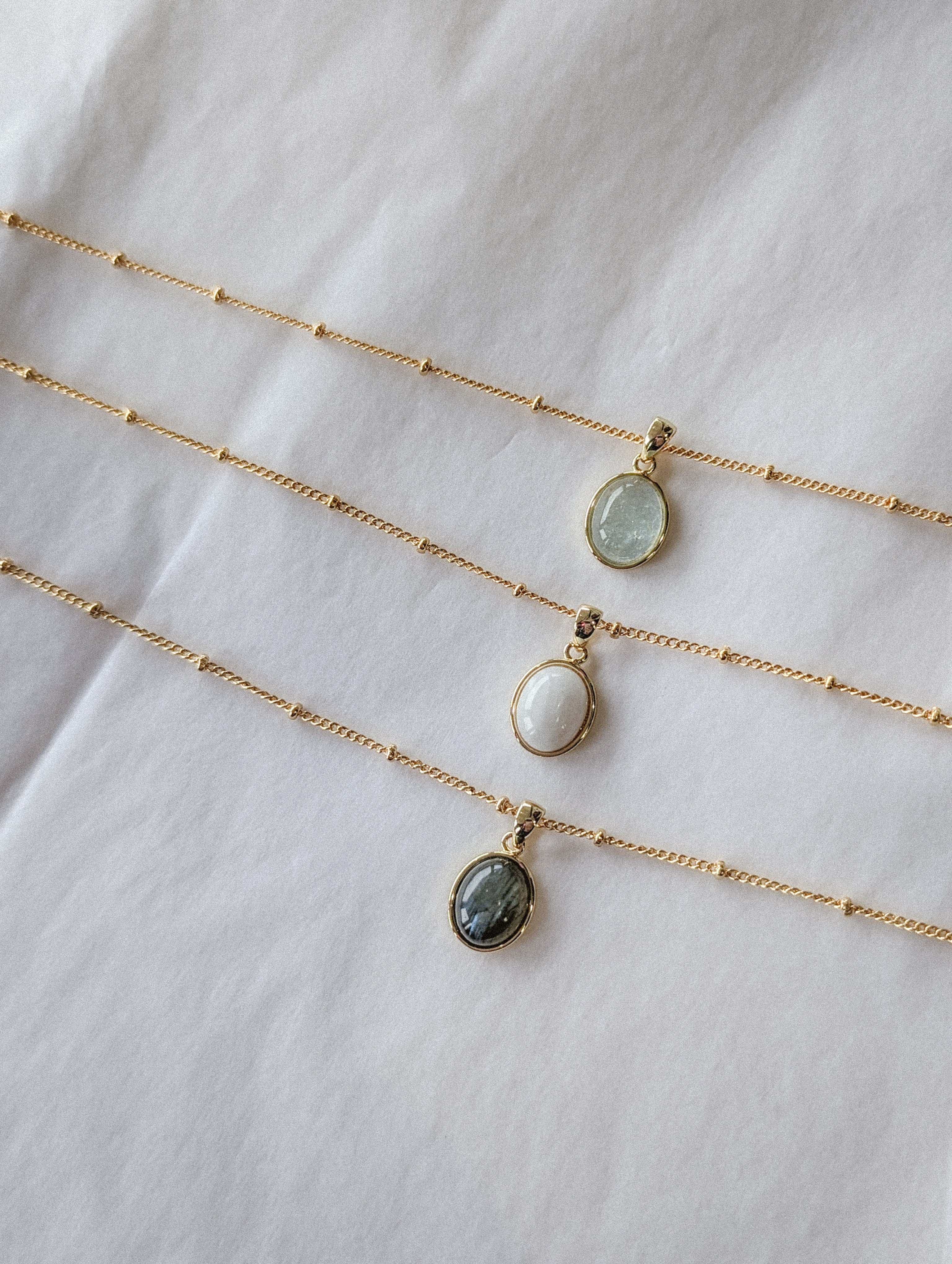 Gemstone Pendant Necklace - Moonstone, Labradorite, or Aquamarine