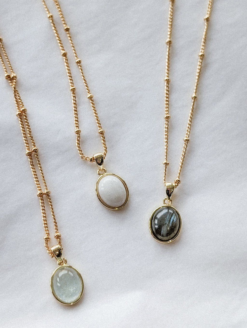 Gemstone Pendant Necklace - Moonstone, Labradorite, or Aquamarine